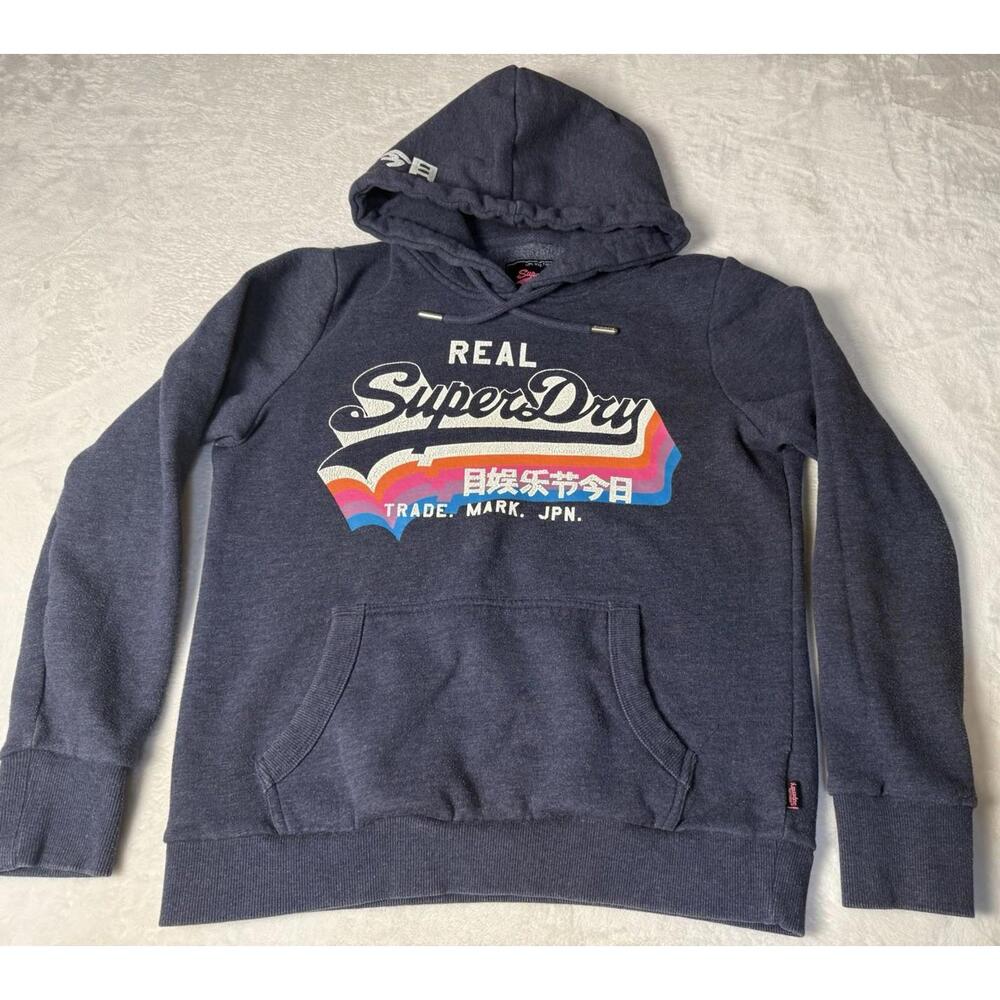 SUPERDRY Womens Graphic Pullover Hoodie Sweater UK 14/US 10 Small Blue